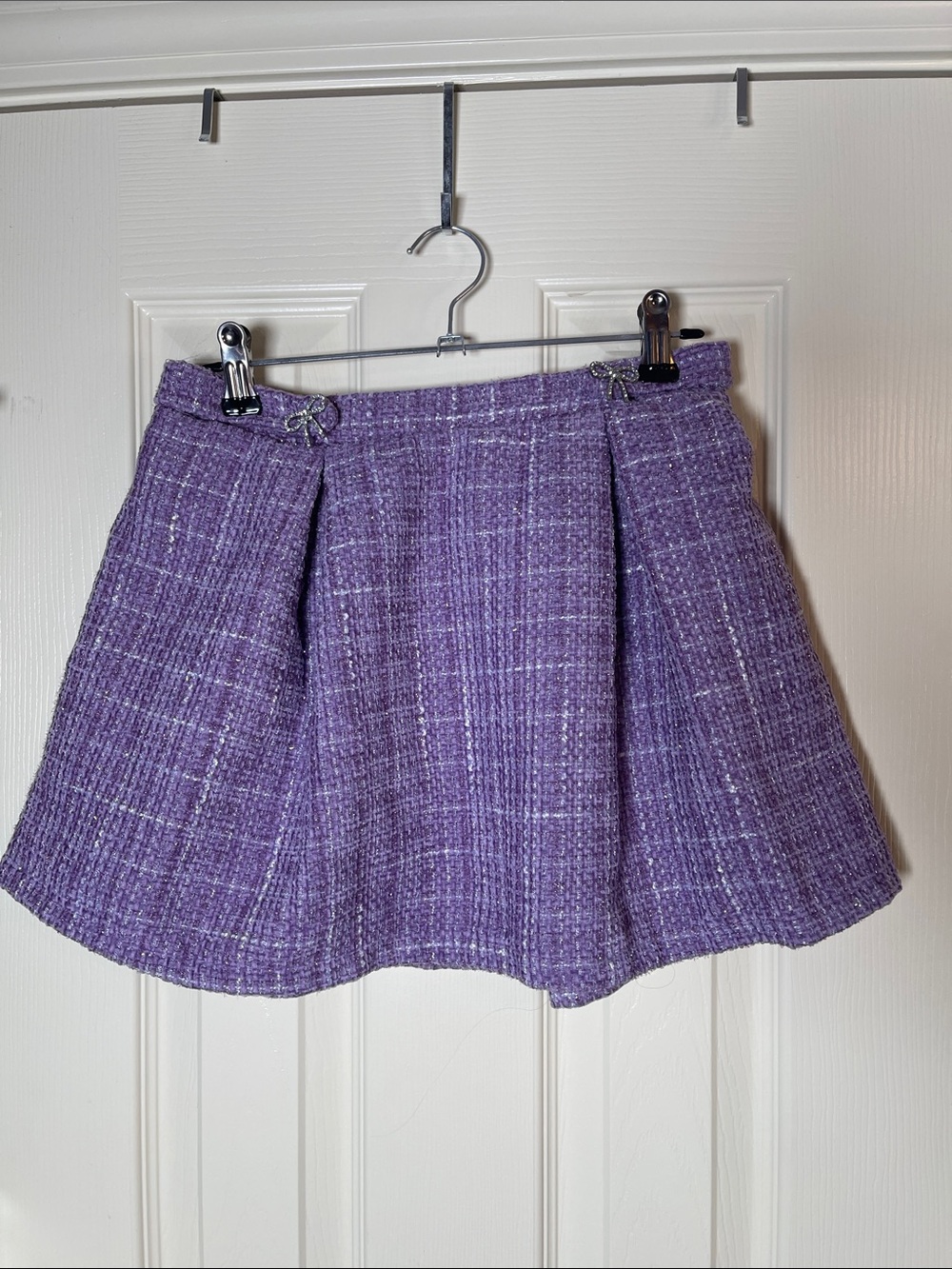Girls' Purple Tweed Pleated Mini Skirt